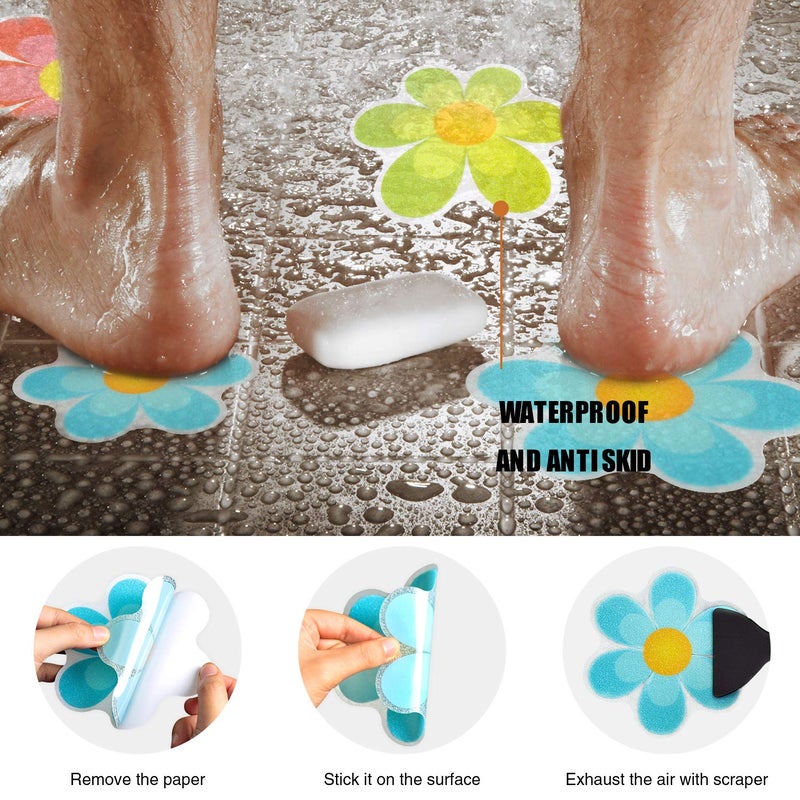 Secopad Original Non Slip Bathtub Stickers  20 PCS Shower Floor Non Slip Stickers Bright Flowers Appliques with Premium Scraper - Image 3